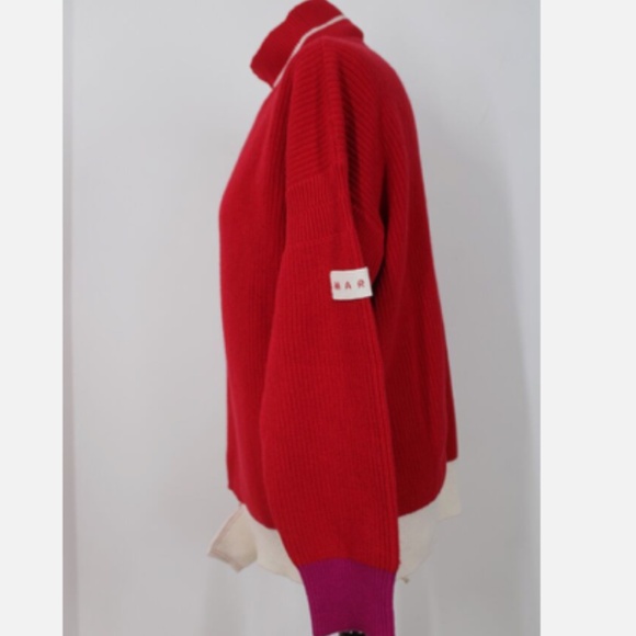 Marni IT 40 Red Wool Rib Knit Mock Neck Contrast Trim Chunky Sweater Italy - Picture 7 of 11